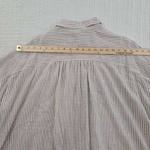 NEW Max Studio London Button Up Shirt Women's L Tan White Short Sleeve MSRP $138 - Picture 11 of 15